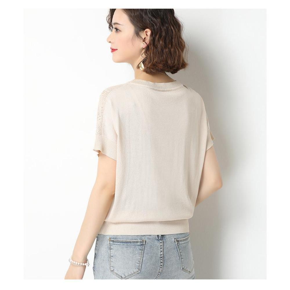 Ice Silk Short Sleeved T-shirt Women's Thin Summer New Item Crochet Hollow Out Versatile Breathable Loose Knit Top