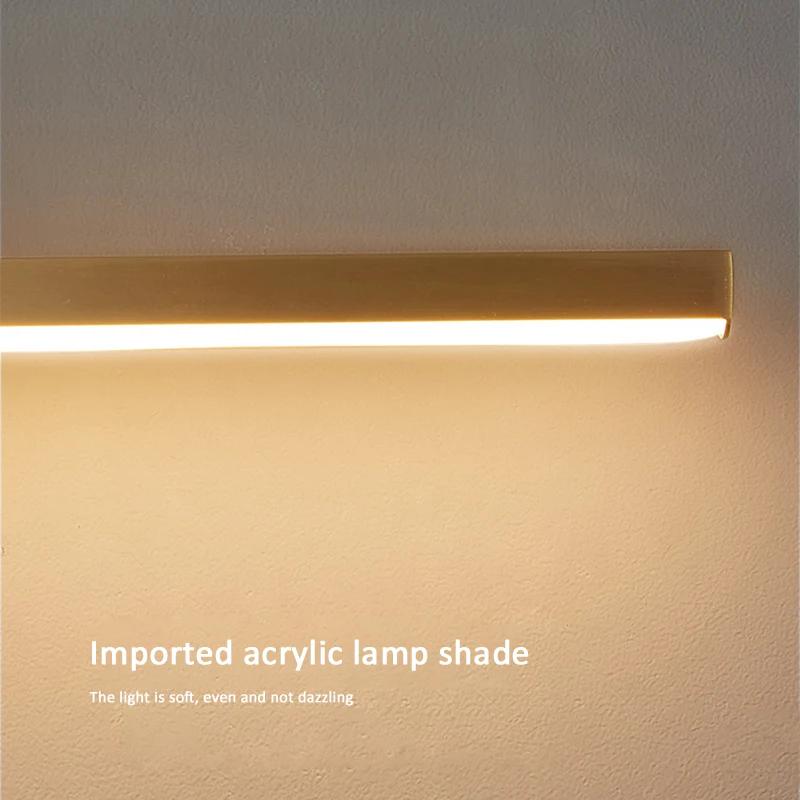 Nordic Light Luxury Bedroom Bedside Strip Wall Lamp Minimalist Living Room Hotel All-copper Wall Light 3 Color Dimming Lighting