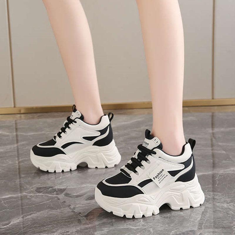 Fashion Fashion 2025 Spring Autumn Platform Sneakers Women Shoes Korean Lace Up Chunky Sneakers Mixed Color Women's Vulcanize Shoes