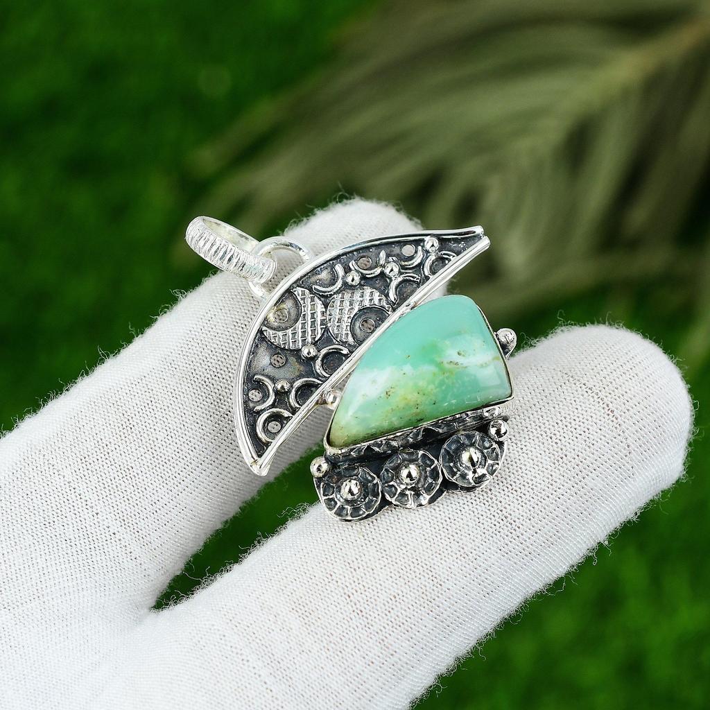 Wedding Gift For Her 925 Sterling Silver Natural Chrysoprase Gemstone Pendant