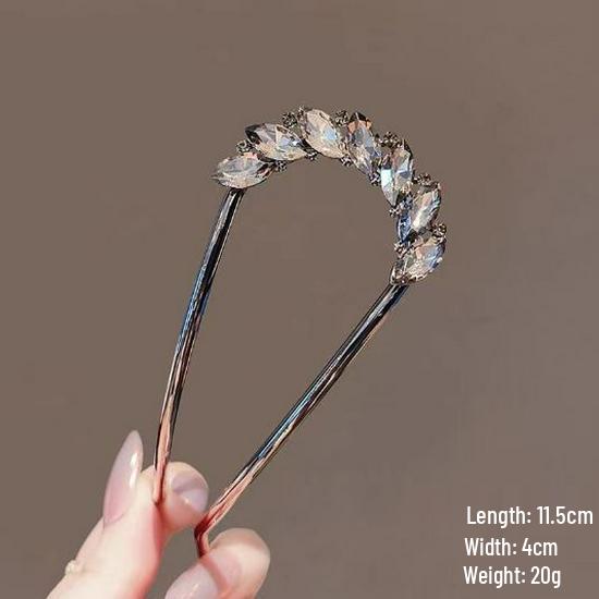 Épingle à cheveux vintage en forme de U avec pompon paon pour femmes - Épingle à chignon nacrée pour Cheongsam et Hanfu