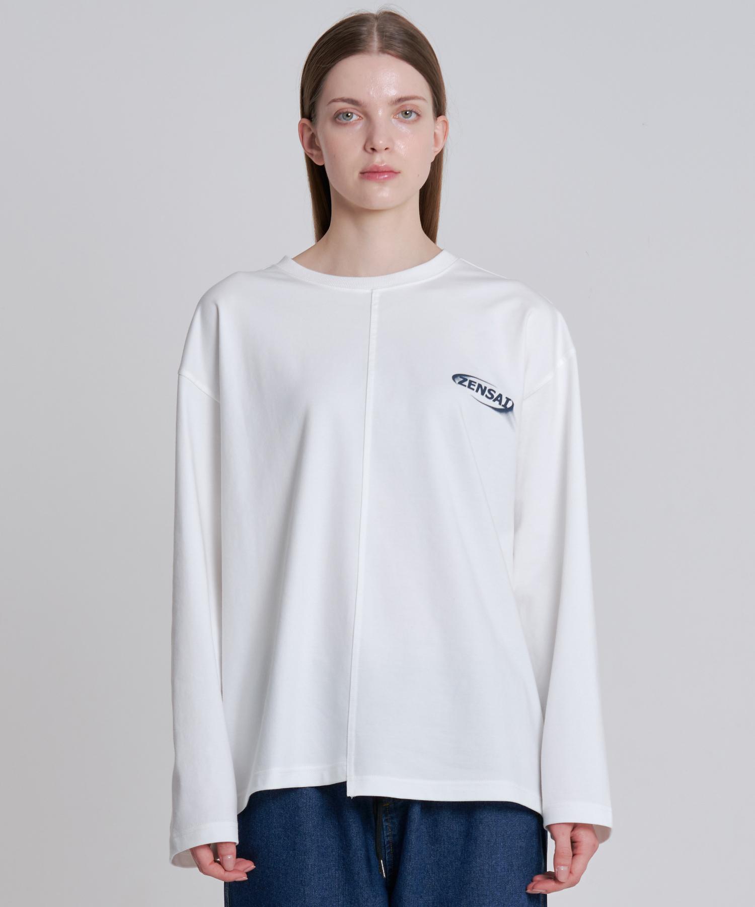 Zensai Diagonal Cut Artwork Print Long Sleeve T-Shirt White L