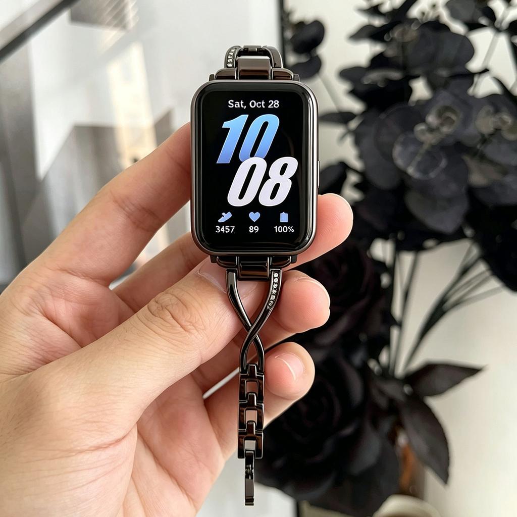 Cinturino in Acciaio Inossidabile a Forma di X con Diamanti per Samsung Galaxy Fit 3 SM-R390 Braccialetto in Metallo Correa