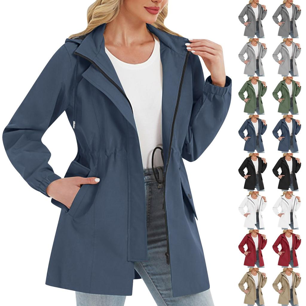 Giacca Donna Impermeabile Antivento Leggera Giacca Antipioggia con Tasche Cappotto Antipioggia Impacchettabile da Donna con Cappuccio