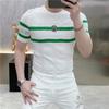 Men's Personalized Striped Knitted Slim Round Neck Half-sleeved Versatile Thin Top