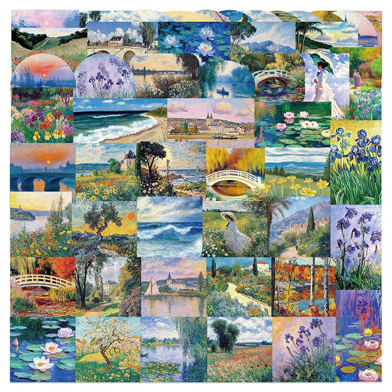 50Pcs Oil Painting Landscape Stickers Waterproof Vinyl Decals For Luggage And Notebooks Assorted Small Sizes Graffiti Stickers