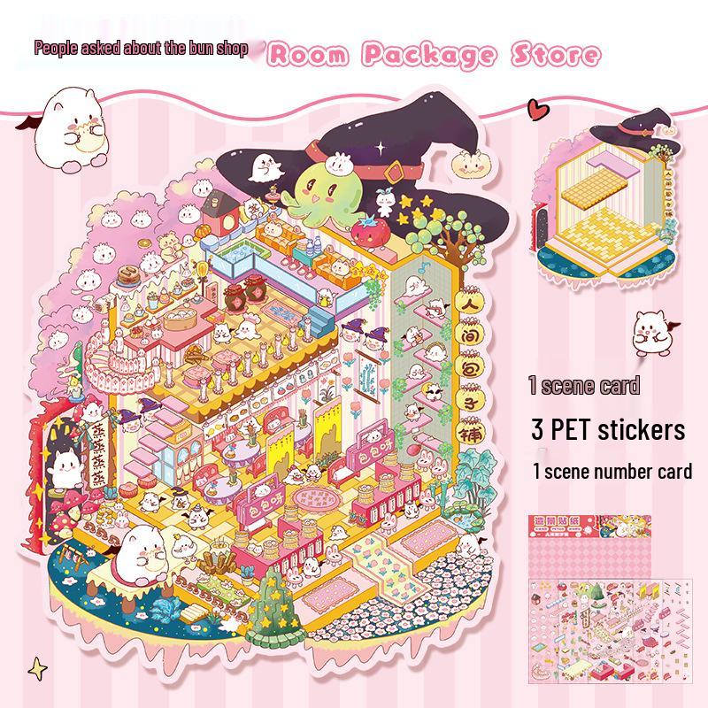 

И Лань 19.0 3D Многослойная Миниатюрная Сцена Пейзажная Наклейка для Журналов