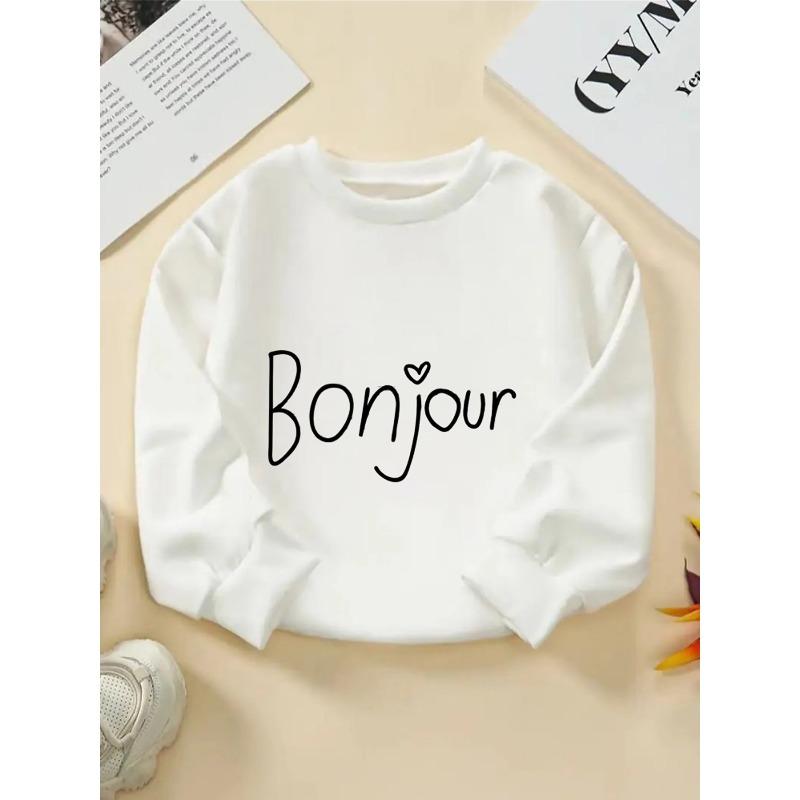 European sizes Girls Crewneck Sweatshirt - Hello Heart Print Pattern, Sportswear And Casual Wear, Soft And Comfortable 110