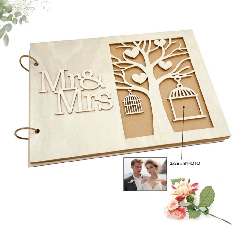 Handmade Engagement Guestbook 20 Pages Wooden Wedding Guest Book Creative Photo Frame Sign Signature Book