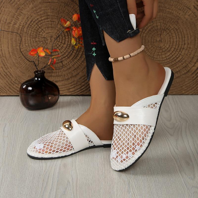 Women's Mary Jane Mesh Flats, Breathable Fishnet Slip-On Mules, Wholesale Peep-Toe Slippers In Stock