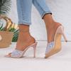 Fashion Summer Women Sandals Pointed Toe High Heels Shoes Women Fashion Crystal Heel Sandals Woman Shiny Sequins Banquet Party Shoes