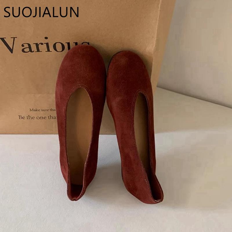 Fashion SUOJIALUN 2025 Women Genuine Leather Women Flat Shoes Fashion Round Toe Shallow Slip On Boat Shoes Soft Flat Heel Single Shoes