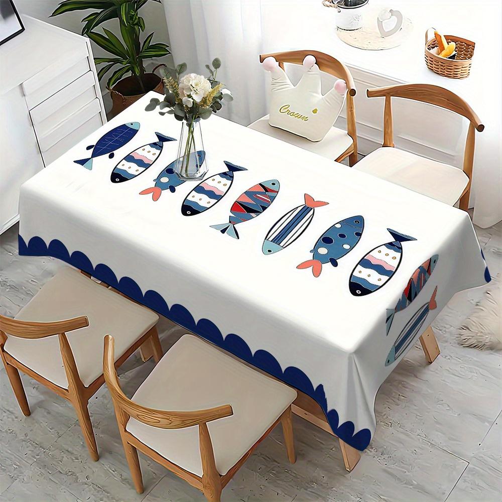 Cute Fish Pattern Rectangle Tablecloth for Table Decor Reusable Farmhouse Kitchen Dining Tablecloth Wedding Party Decorations
