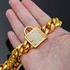 14mm Wide Gold Dog Leash and Titanium Steel Collar with Paved Diamond Buckle