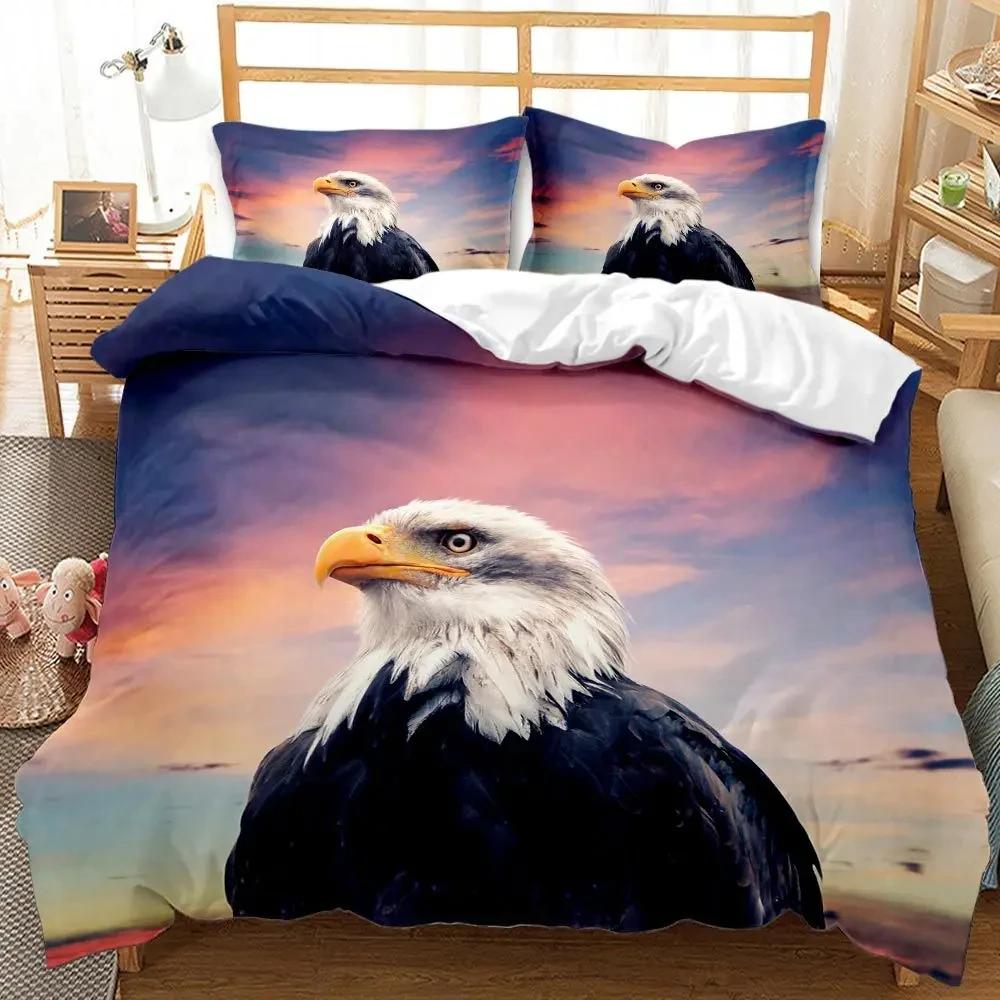 Eagle Duvet Cover Set Polyester Bedding for Boys Teens Adults King Queen Size Grey White Duvet Cover Bed Set Quilt Cover