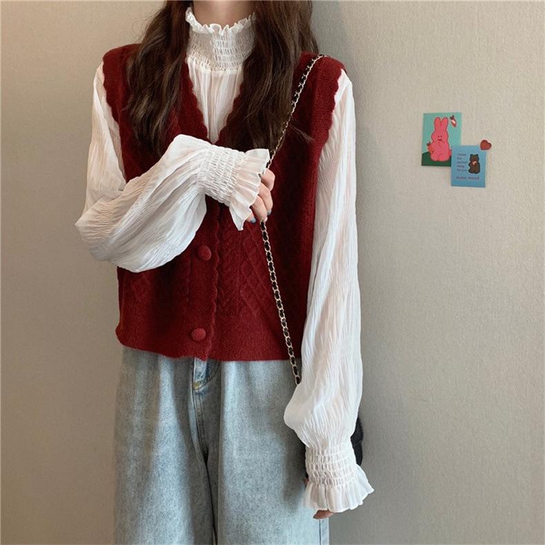 Cardigan Vest Women In Stock Autumn Winter French Red Outerwear Designer Knit Waistcoat