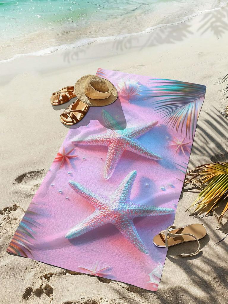 Telo mare con stampa stelle marine rosa - fibra ultrafine di qualità, scelta ideale per spiagge e piscine ad asciugatura rapida, telo da bagno costiero tropicale