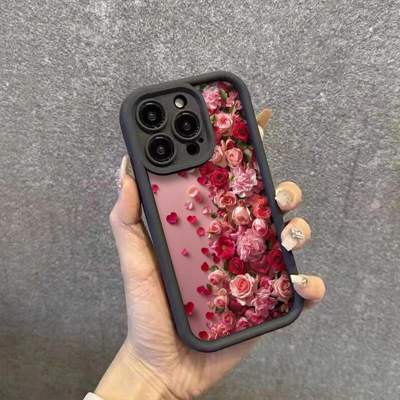 Romantic Rose Petal Art Phone Case for iPhone 17 16 15 14 13 12 11 Series Pro Max Plus Double Layer Protection