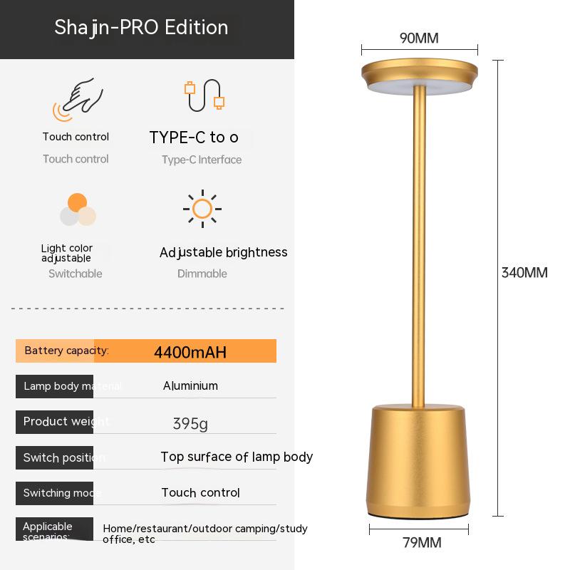 

Светодиодная алюминиевая сплавная водонепроницаемая перезаряжаемая настольная лампа с сенсорным затемнением, металлические настольные лампы для бара, гостиной, чтения, кемпинга changeable
