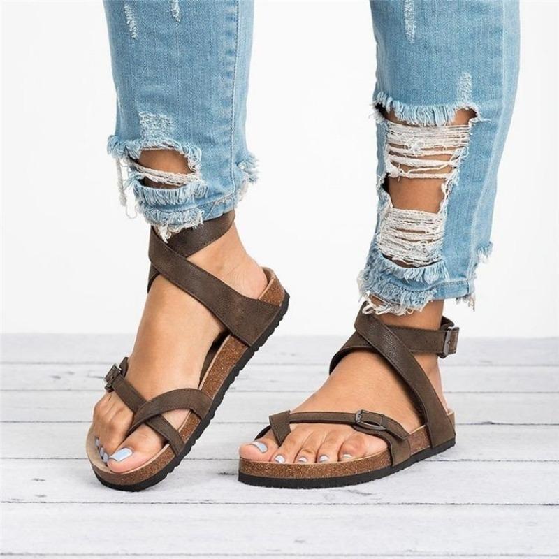 Summer large size sandals cork sole cover toe belt buckle belt sandals women