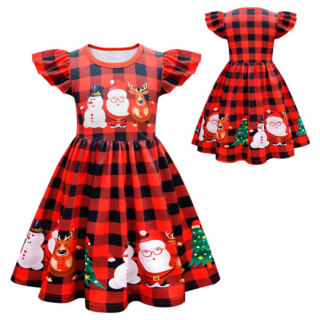 New Christmas Cosplay Children's Performance Dress Flying Sleeves Fashionable Cute Comfortable Casual Fun Striped Children Dress