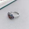 925 Sterling Silver Enamel Red Ruyi Lock Ring Handmade Hollowed Filigree Craftsmanship Retro Ethnic Style Ring Silver Jewelry