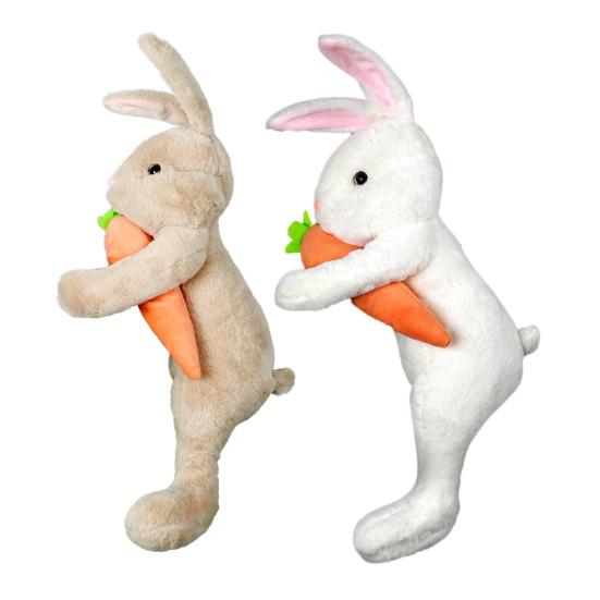 Rabbit Ornament Plush Standing Easter Decoration with Hand-Held Carrot Soft Pink Ears Tree Topper Holiday Home Decor Indoor Gift Prop