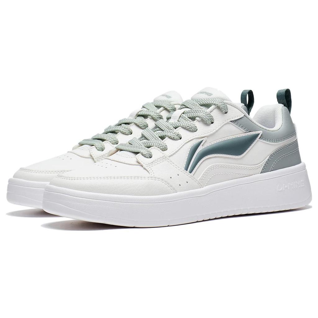 Li Ning Sycee Slip Resistant Cushioning Abrasion Resistant Low Top Skateboard Shoes Women's White Green AGCT340-2