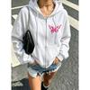 Women Zip Up Hoodie Butterfly Long Sleeve Drawstring Hooded Sweatshirt Loose Streetwear Ladies Fall Winter Warm Outerwear Jacket