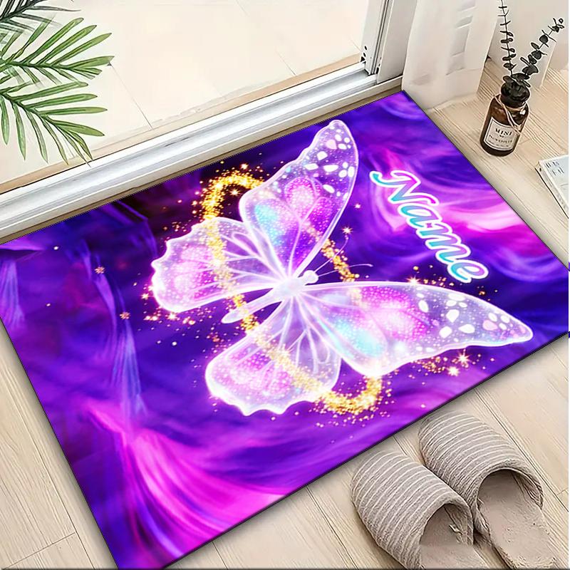 1PC Custom Name Butterfly Dreams Theme Floor Mat Ideal for Living Room, Game Rooms, Office, Bedroom,Floor Mat Playful Design