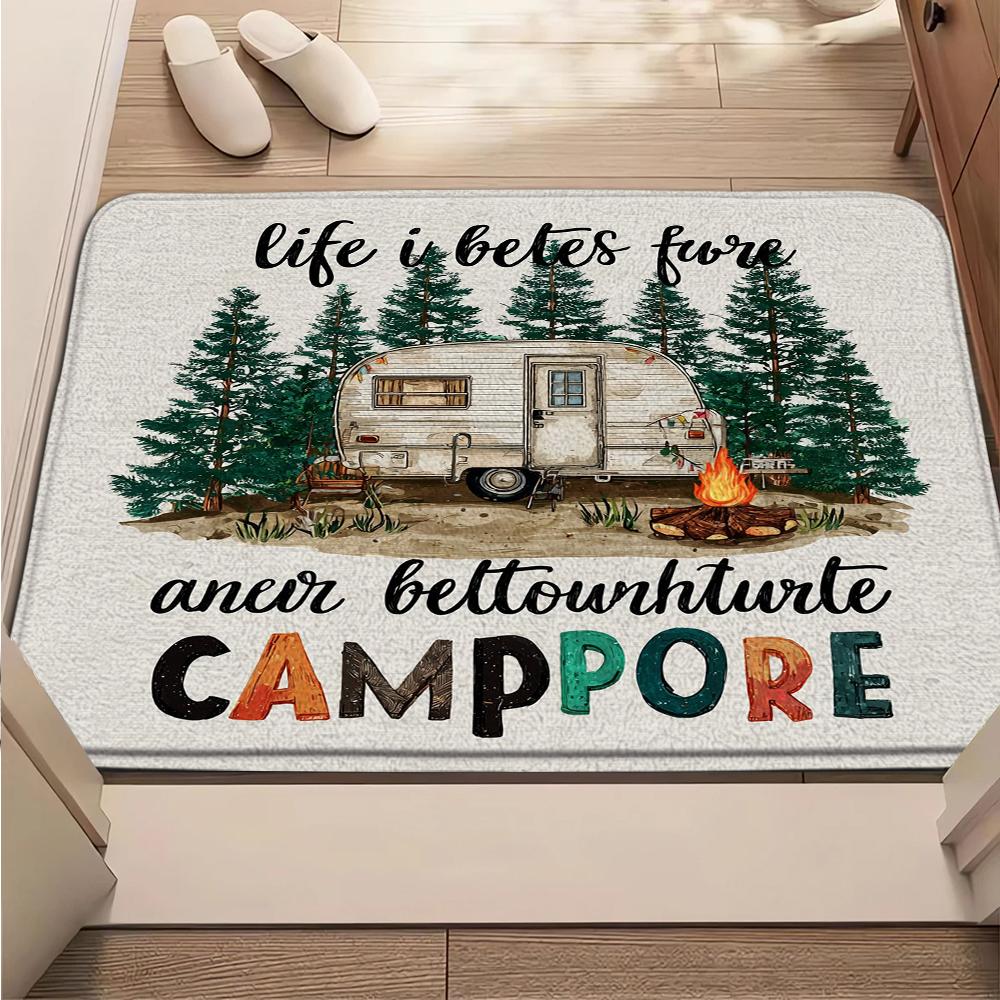 Happy Camper Fußmatte Eingangsbereich Erde Reibende Fußmatte Kristall Samt Badezimmer Saugfähige Bodenmatte Anti-Rutsch-Matte Dekorationsmatte