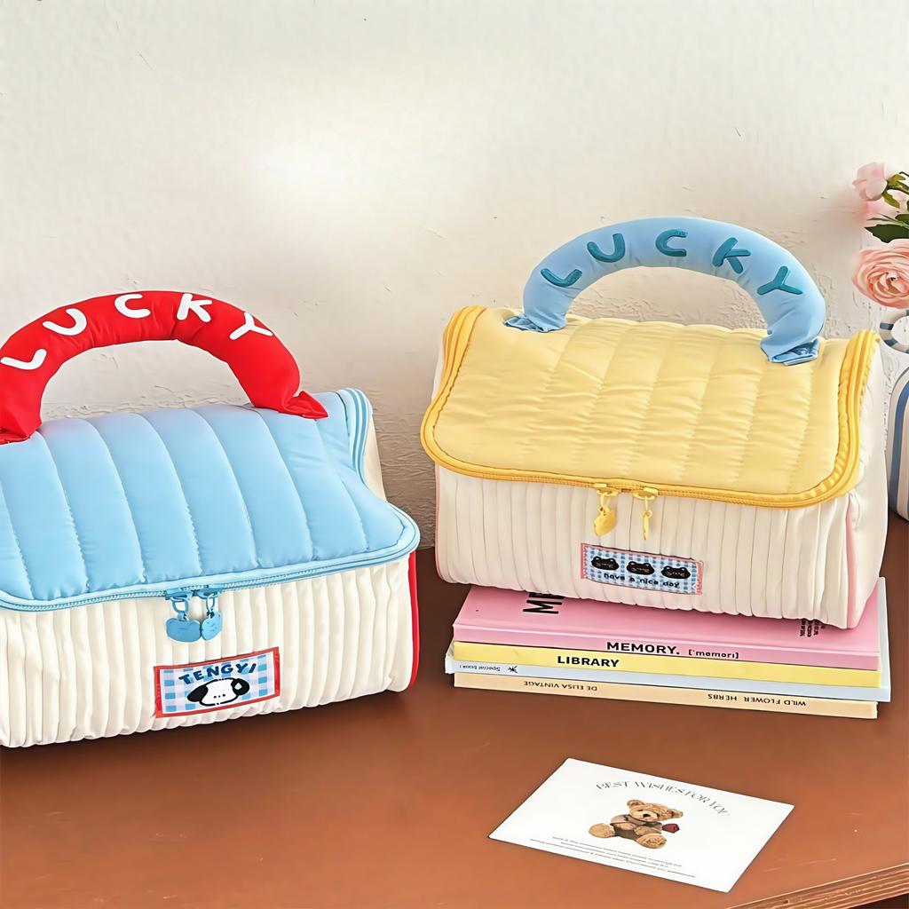 Cartoon pattern cute hut handbag girls large capacity cosmetic organizer portable handheld travel toiletry bag