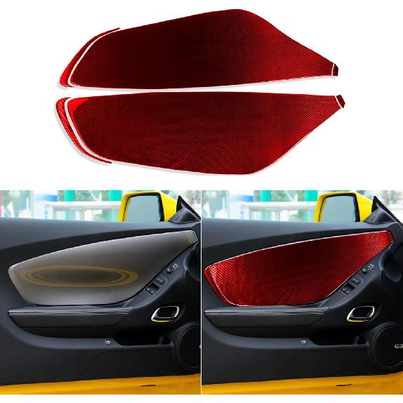 Real Soft Black Carbon Fiber Car Inner Door Handle Bowl Panel Door Bowl Collision Protector Cover Trim Sticker Compatible with Chevrolet Camaro
