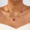Summer Fashion Heart Cherry Fruit Pendant Necklace With Adjustable Chain For Women