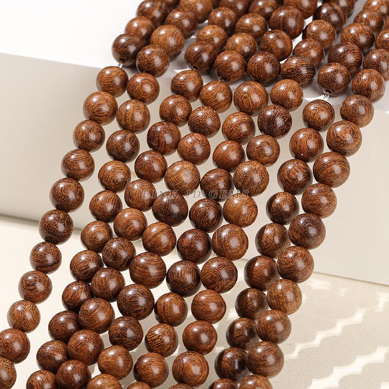 Golden Sandalwood Round Beads - Loose Wooden Beads for DIY Buddhist Jewelry & Accessories