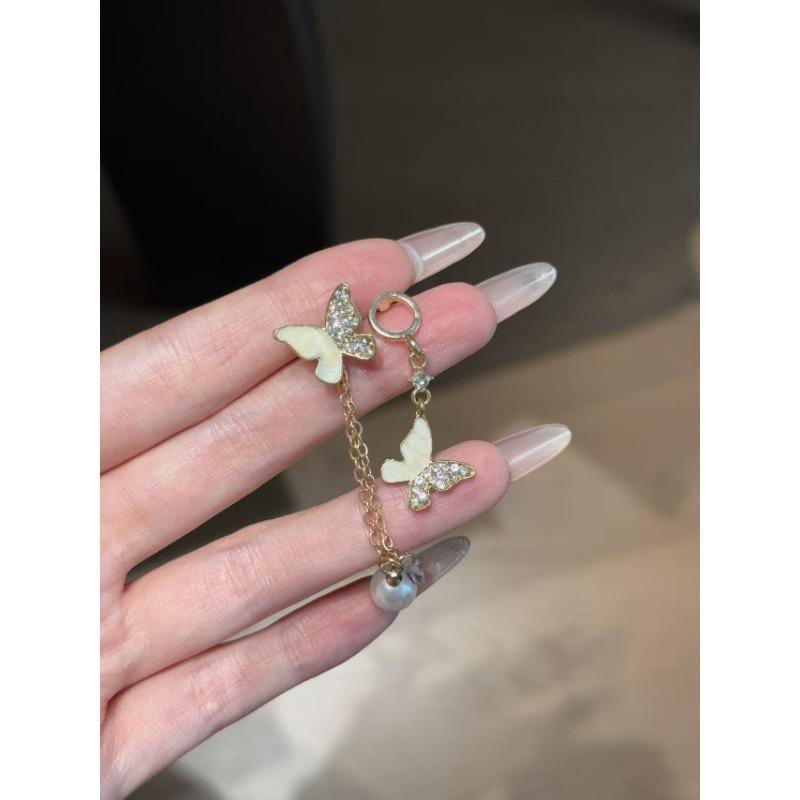 Asymmetric Butterfly Tassel Stud Earrings Women Trendy Luxurious Minority Design Premium Earrings