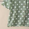 ZANZEA Women Casual Round Neck Polka Dot Print Short Sleeve Blouse