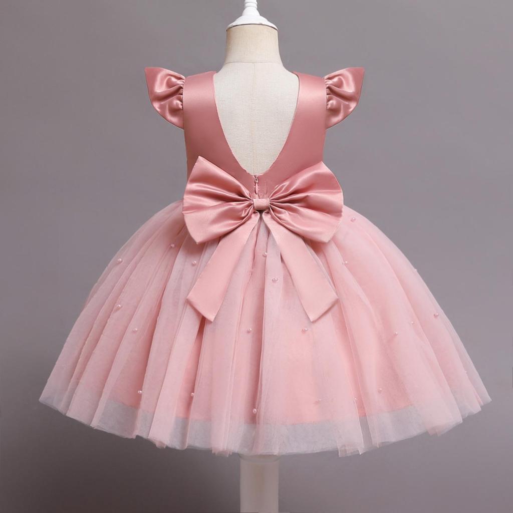 Toddler Girl Red Christmas Princess Dress Cute Baby Girl Birthday Party Tutu Gown Newborn Backless Bow Beading Costume