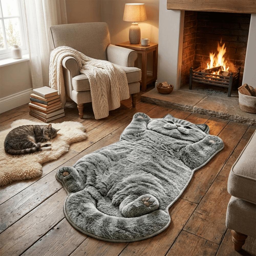 Non-Slip Cat-Shaped Area Rug 2D Cartoon Carpet Soft Home Decor Carpet  Living Rooms