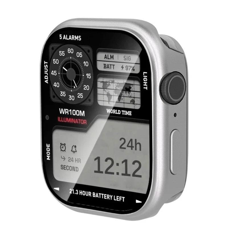 

Tempered Glass+Cover for Apple Watch Case Series 10 46mm 42mm Screen Bumper Metal Frame Protector for iWatch Ultra 2 1 49mm Series 10 42mm срібний