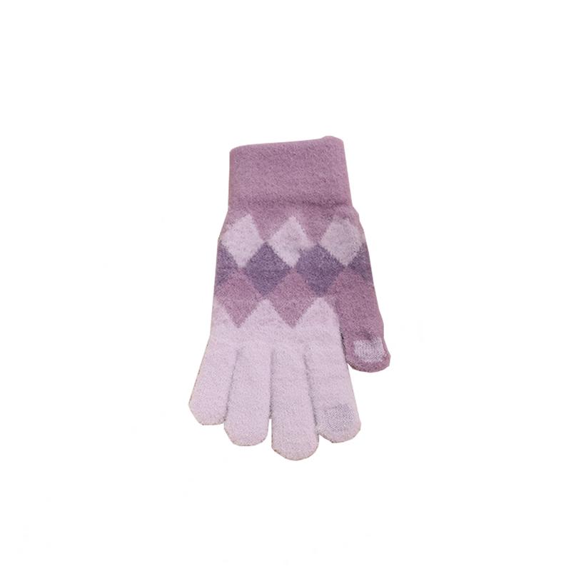

Purple Diamond Plaid Winter Knitted Gloves (2-Pair Set)