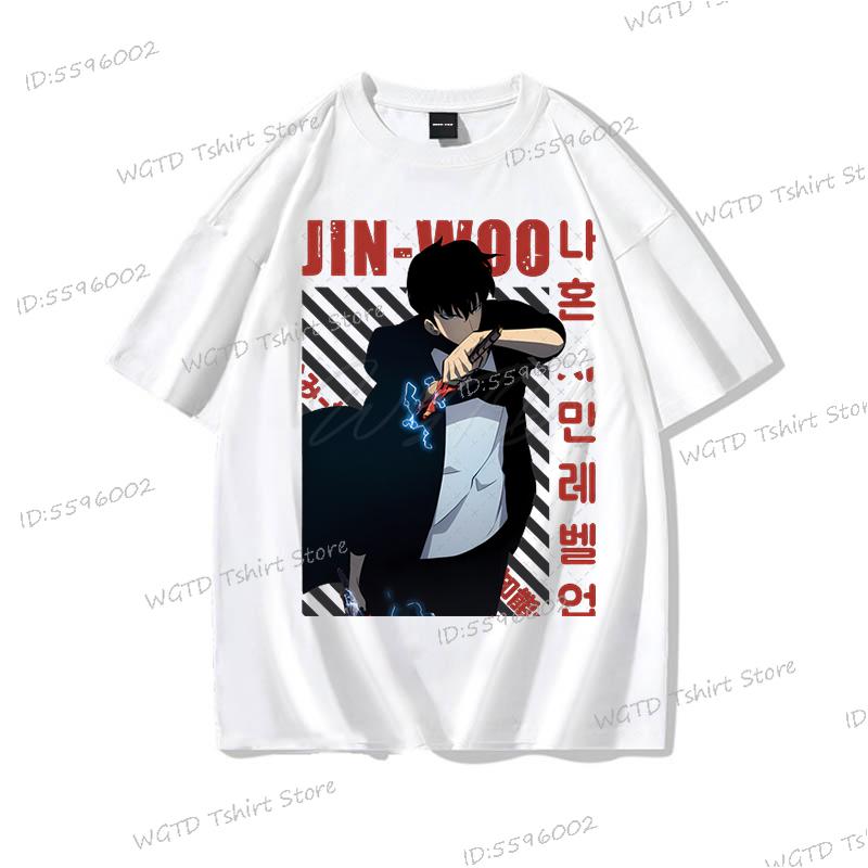 Anime Solo Leveling T Shirt Vintage Sung Jin Woo T-shirts Men Women Cotton Streetwear Short Sleeve Manga Solo Leveling Tops Tees