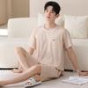 Lyocell cotton men's pajamas summer thin short-sleeved five-point pants suit casual teen men's loungewear can be worn outside