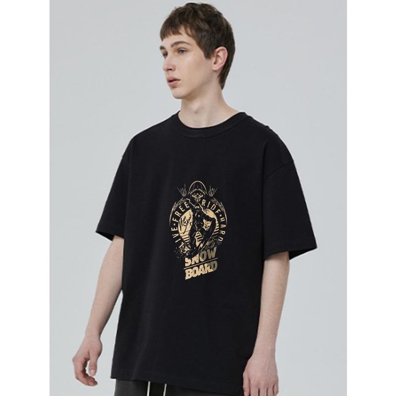 Black T Shirt With Skull And Snowboarder Graphic Live Free Ride Hard Snow Board Print For Outdoor Sports And Casual Wear