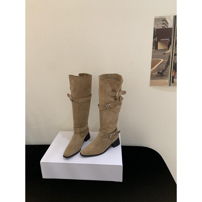 

Ботильоны на толстом каблуке из ретро-замши, женская обувь, новый осенний дизайн, два варианта носки, стройнящие полусапожки 40 хаки