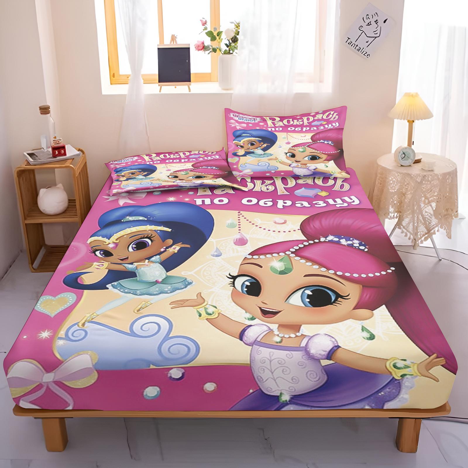 

Shimmer And Shine Cartoon Fitted Sheet Cover For Teenager Bedding Cute Digital Printing Sheets Bedding Children 90x190cmx25cm