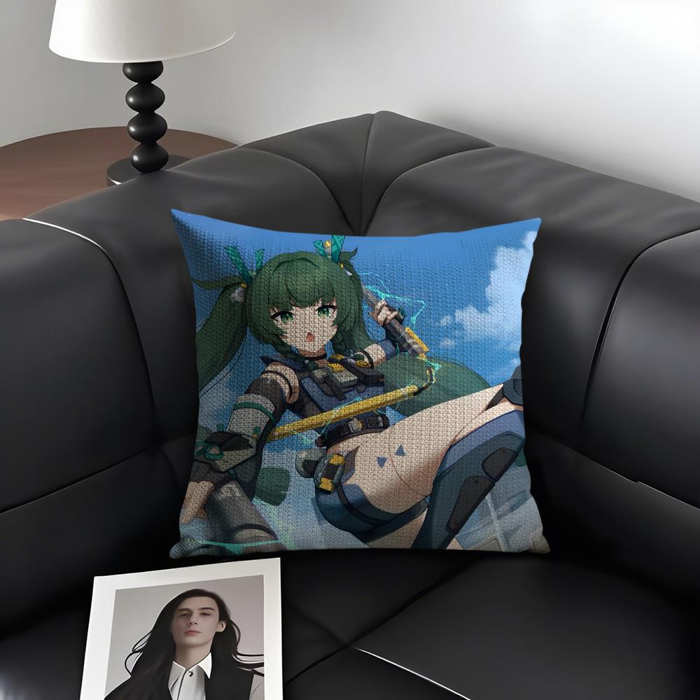 QQingyi ZenlessS Zone Zero Cushion Cover Natural Linen Organic Fabric DoubleSided Printing Sofa Home Decor Gift Pillow Case