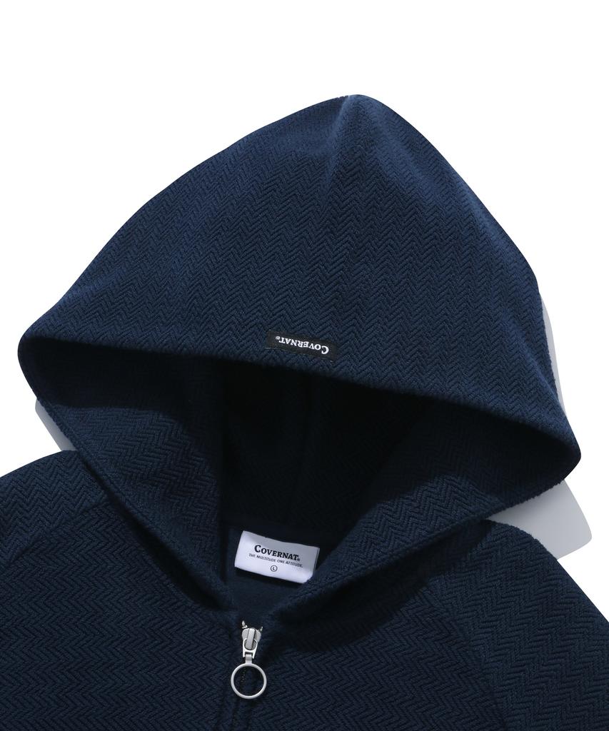 COVERNAT Herringbone Zip-Up Hoodie Navy
