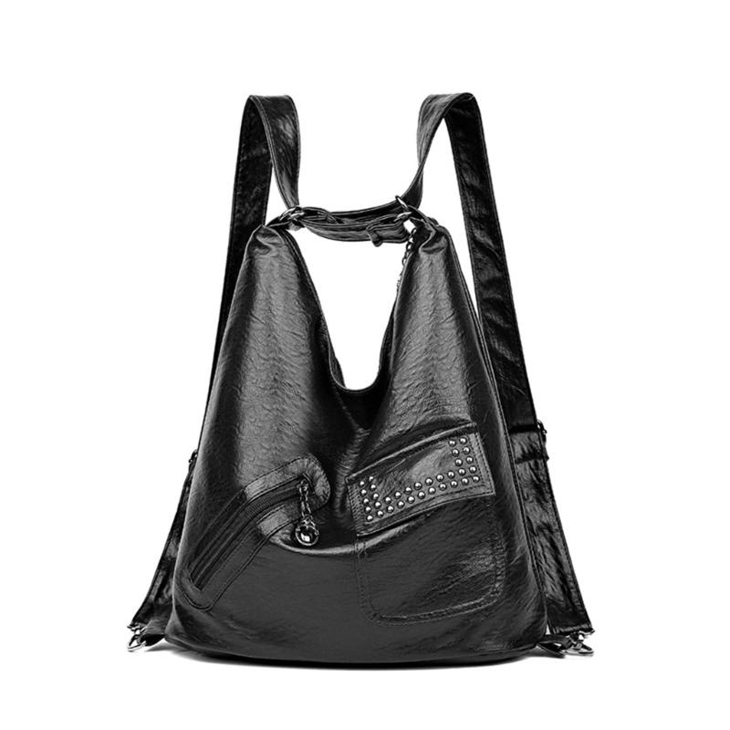 2024 НОВЫЙ Рюкзак Большой Вместимости Школьные Сумки для Девочки Женщины Студента Винтажный Рюкзак Кожаная Сумка на Плечо Дорожная Сумка чёрный 1990₽