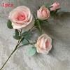 Rose Realistic Artificial Flowers Four Heads For Wedding Photo Props Home Decor